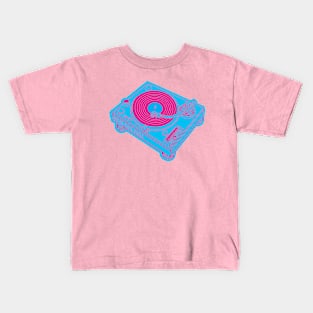 Turntable (Magenta Lines + Blue Bolt Drop Shadow) Analog / Music Kids T-Shirt